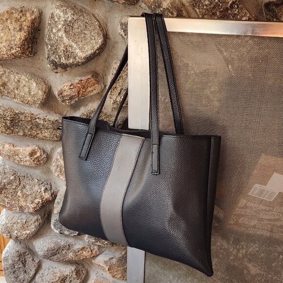 Vince Camuto Black/Gray Pebbled Leather Tote Bag - Picture 6 of 15